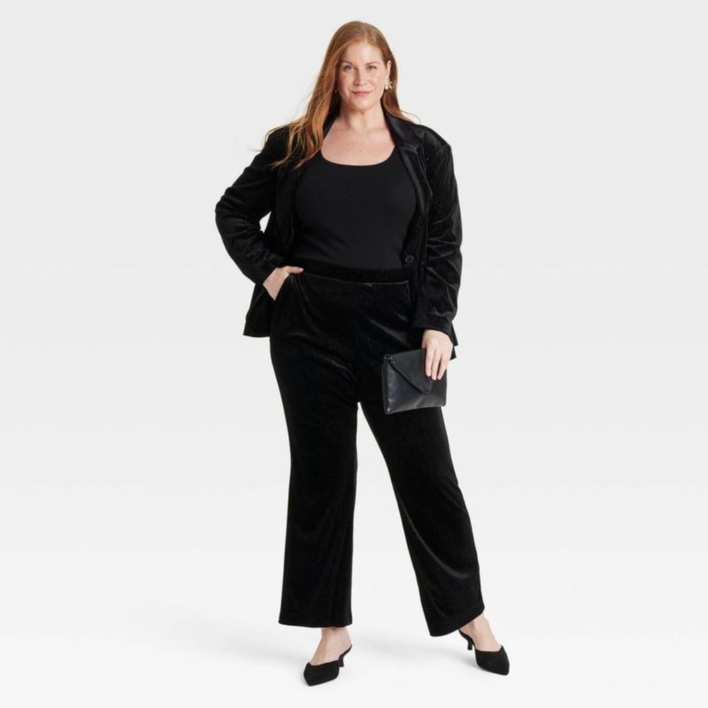 SOFT! 2PAIRS Ava & Viv - Women's High-Rise Velvet Trousers - XXL Black 2X